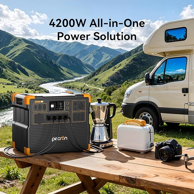 PECRON Portable Power Station E3800 LFP, 3840Wh LiFePO4 Battery Backup, 120/240V 4200W AC Output, Expandable to 53.76kWh Power Station, Solar Generator for Home Use, Emergency, Camping, RV