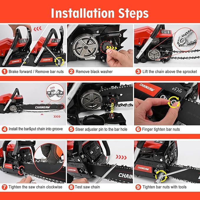 62CC Gas Chainsaw, 20 Inch Power Chain Saw, 2-Cycle Handed Petrol Chainsaws Gasoline Chainsaws Garden Tool for Cutting Trees, Wood, Outdoor Home Garden and Farm Use