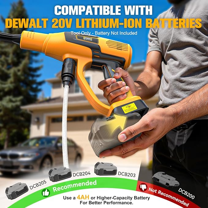 DIYtoolifz Car Cleaning Tools Compatible with Dewalt 20V Batteries, 600W Brushless Motor, 6-in-1 Nozzle & Foam Cannon for Car, Patio, Fence (Tool ONLY — Battery NOT Included)
