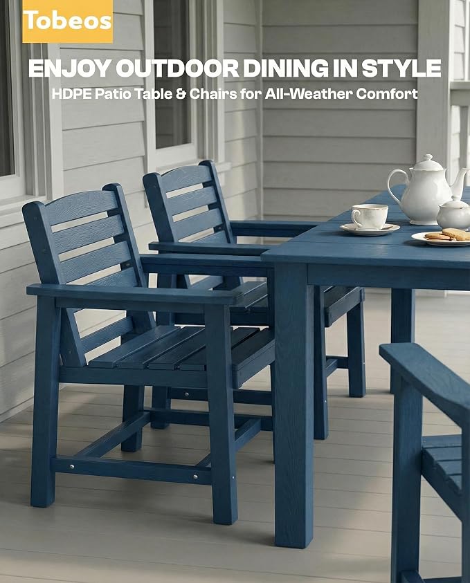 9-Piece Outdoor Dining Set with Aluminum Frame for 8,Navy Blue | HDPE material, 2" umbrella hole, patio table and chairs, ideal for yard, lawn, garden, balcony, deck, poolside