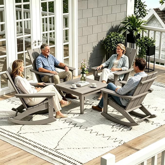 WestinTrends Ashore Outdoor Coffee Table, 32 Inch All Weather Poly Lumber Adirondack Patio Coffee Table Square Low Table, Weathered Wood