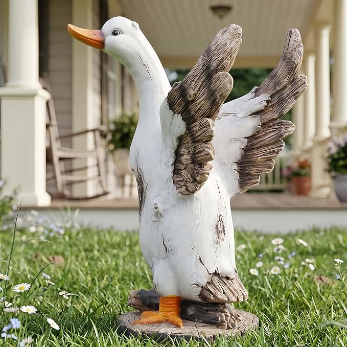 12" Real Farm Porch Duck Statue, Resin Large Lawn Yard Porch Goose, Whimsical Outdoor Decor Gift Idea, Concrete Porch Goose Perfect for Garden, Patio, Backyard - Durable & Weather-Resistant