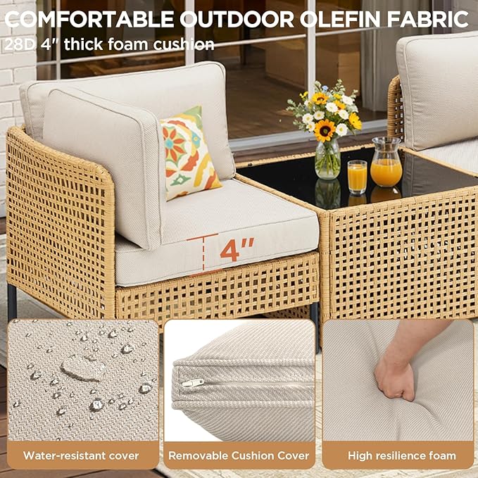 Belord Patio Sectional Furniture Set 6-Piece, Waterproof Outdoor Seating Furniture with Thick Cushions, Wicker Conversation Set for Garden, Poolside