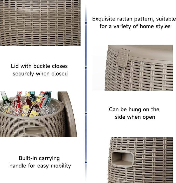 EasyUp Outdoor Cooler Side Table – 17 Inch Resin Ice Cooler Table for Wine, Champagne, and Beverages – Elegant Party, Wedding, and Home Cool Bar (16.73 x 16.73 x 17.32 Inches, 8.16 lbs) (Grey)