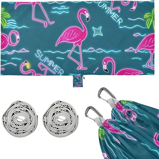 Summer Neon Flamingo Coconut Tree Blue 330lb Capacity Camping Hammock Indoor Hammock for Patio Backyard Lounge Base accesorios para campamento
