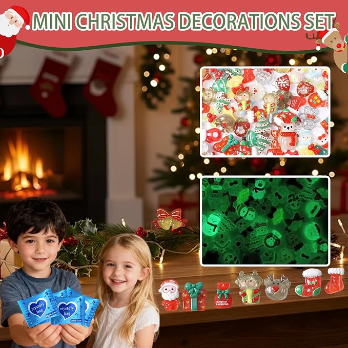 Mini Glow In The Dark Animal Resin Models, Resin Animals Mystery Bags, Individually Wrapped Blind Bags Tiny Animal Figurines, Collectible Mini Animals For Fairy Garden, DIY Crafts (50, Christmas)