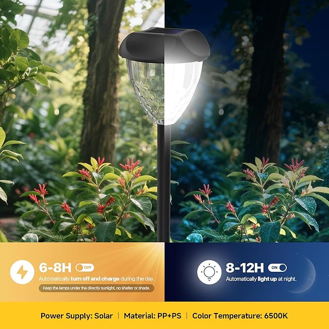 Ensenior Solar Pathway Lights Outdoor - 14.17" Height, 6500K LED Landscape Garden Lights, IP65 Waterproof, Tool-Free Auto ON/Off for Garden Yard Patio Walkway Landscape, 8-Pack