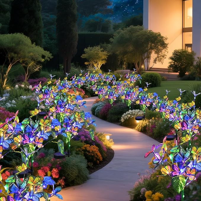 Solar Garden Lights Outdoor Waterproof Solar Lights 4 Pack with New Upgraded 40 LED 18 Butterfly Outdoor Lights for Yard Outside Garden Pathway Decor