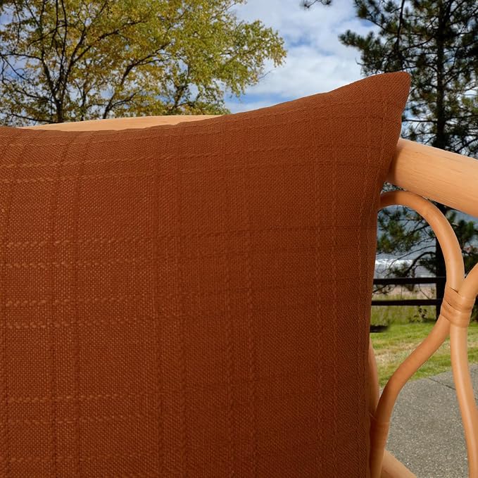 Kevin Textile Outdoor Waterproof 22”x22” Pillow Covers 2 Pack, Burnt Orange | Water Resistant, Soft Faux Linen-cotton Yarn-dyed Woven Texture Throw Pillow Covers for Tent Patio Garden Couch Sofa