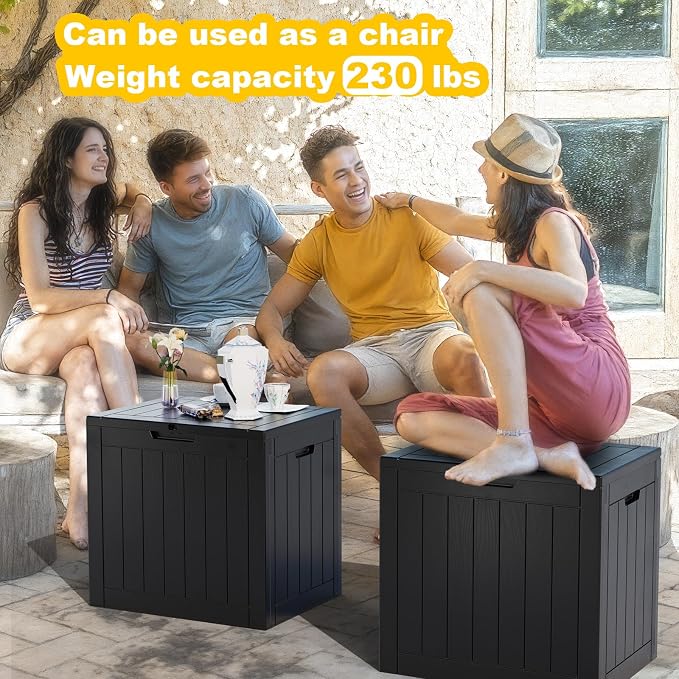 PatioZen 35 Gallon Deck Box Outdoor, Weatherproof Resin Patio Storage Box, Waterproof Outdoor Storage Boxes with Lid Lockable for Cushions, Garden Tools,Black