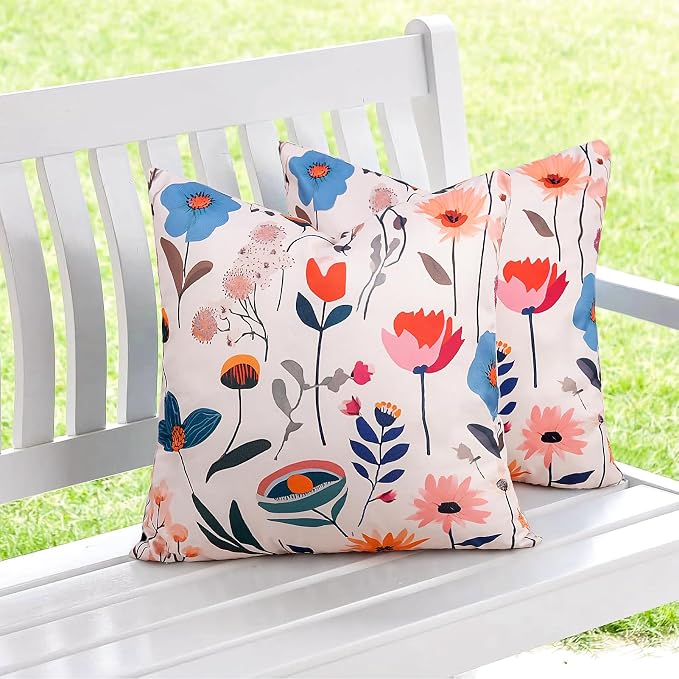 Adabana Outdoor Waterproof Floral Pillow Covers 18 x18 Inch Set of 2 | Outdoor Pillow Covers for Sofa Patio Furniture Garden