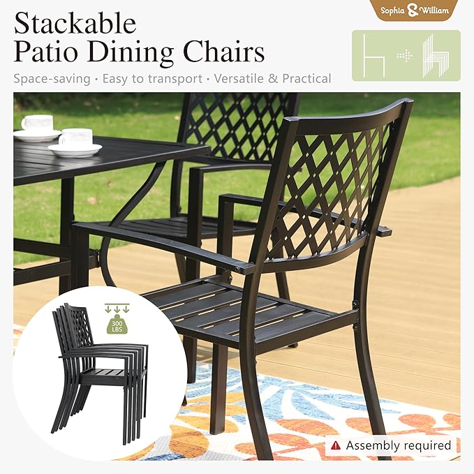 Sophia & William Round Patio Table and Chairs Set, Outdoor Dining Set for 6, 7 Piece Metal Patio Furniture, 54" Black Table(Diamond)