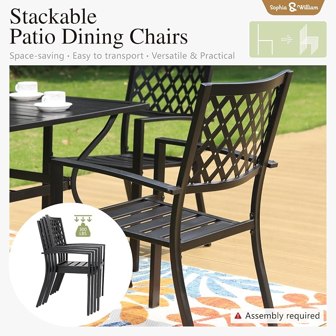 Sophia & William Patio Table and Chairs Set, Outdoor Dining Set for 6, 7 Piece Metal Patio Furniture, 64" Black Rectangular Table(Diamond)