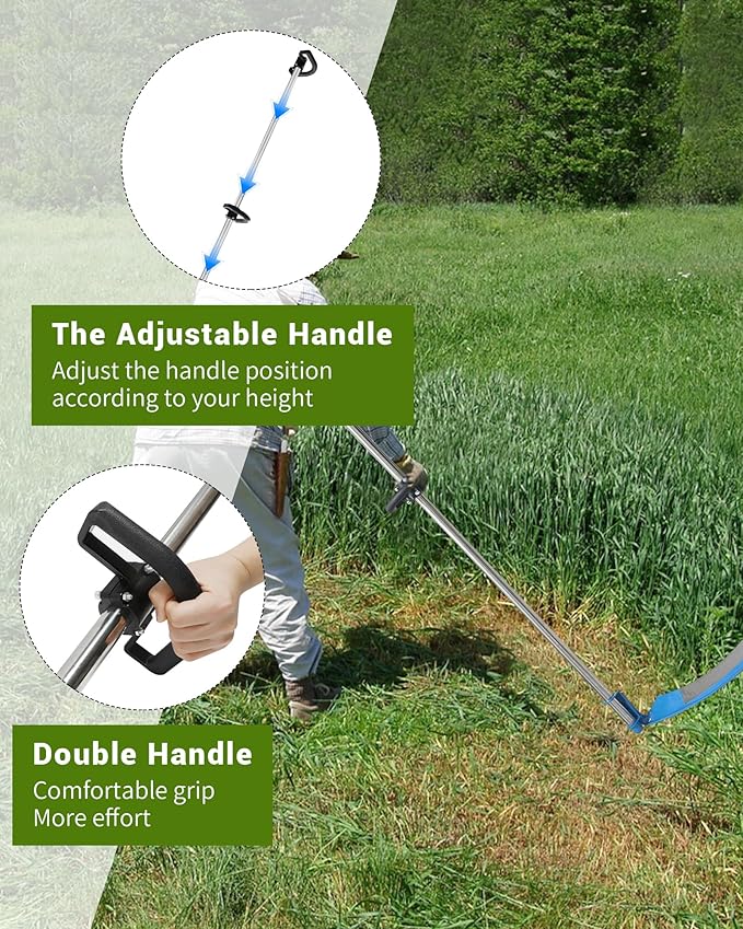 27" Scythe for Grass Cutting with Stone, Farming Tall Grass Cutting Long Scythe Tool, 27" Heavy-Duty Steel Blade & 62" Adjustable Handle for Efficient Grass Cut, YardLawn Care, Weed Trimming