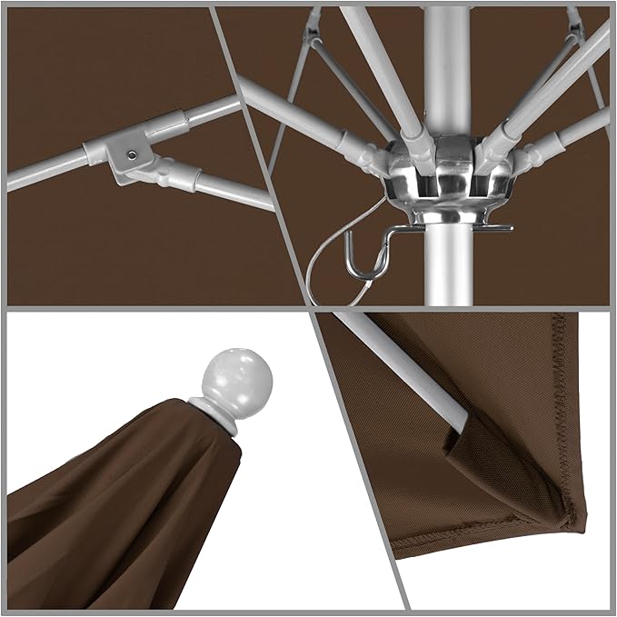 California Umbrella 9' Round Aluminum/Fiberglass Umbrella, Push Open, Silver Pole, Olefin Teak Fabric