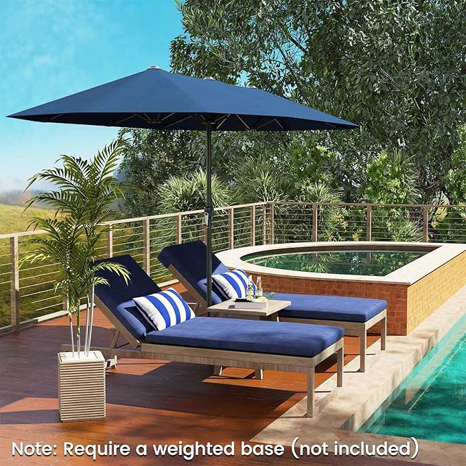 Tangkula 13 FT Large Patio Umbrella, Outdoor Double-Sided Table Market Umbrella w/Crank Handle, 12 Heavy-Duty Ribs, Sun-Protective Rectangular Twin Parasol for Garden Deck Lawn Poolside (Navy)
