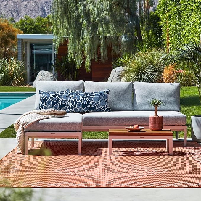 LVTXIII Set of 2 Outdoor Lumbar Pillows for Patio Furniture with White Piping, 12"x20" Fade Resistant Patio Lumbar Pillows with Inserts for Home Coach Sofa Use, Flower Navy