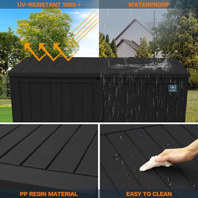 120 Gallon Outdoor Storage Box, Durable Deck Boxes Outdoor, Large Resin Waterproof Deck Box for Patio Furniture Outdoor Cushions Garden Tools and Pool Storage (Black, 120 Gallon)