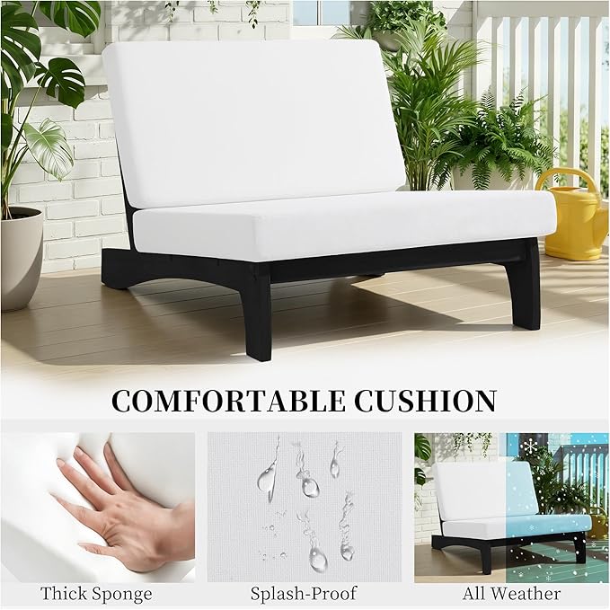 UIXE 5 Pieces Black Wood Patio Furniture Sets, 2 Patio Loveseat, 2 Patio Bistro Chair, All Weather Outdoor Sectional Sofa Furniture Backyard Conversation Set with Coffee Table - Beige