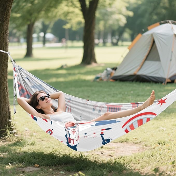 Red and White 4th of July Independence Day 330lb Capacity Hammocks with Hanging Rope Hanging Hammock for Indoor Outdoor Patio soporte para hamacas para adultos