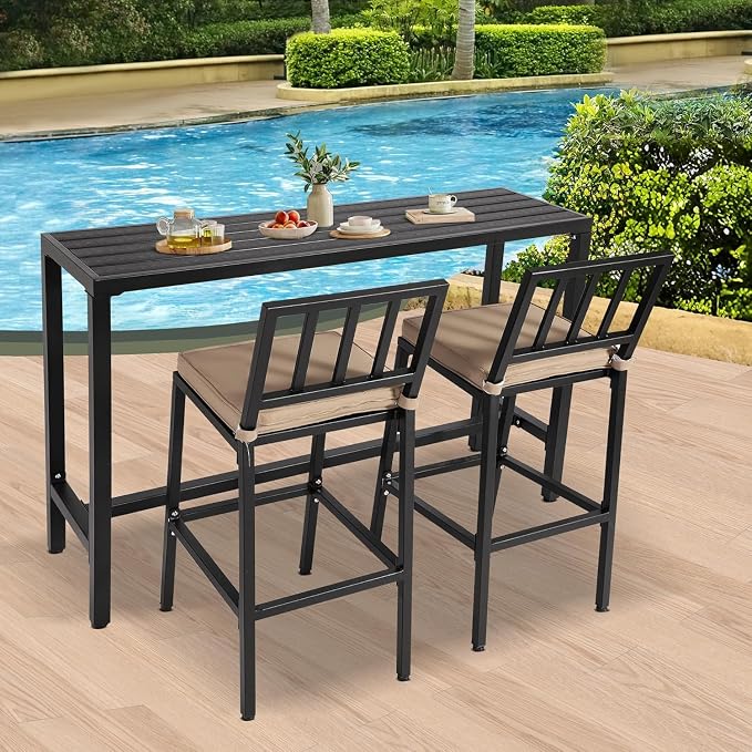 Outdoor Bar Table, 63" Patio Counter Height Bar Tables, WPC Waterproof Bar Table for Patio, Garden, Yard, Balcony, Poolside (Black, 63'')