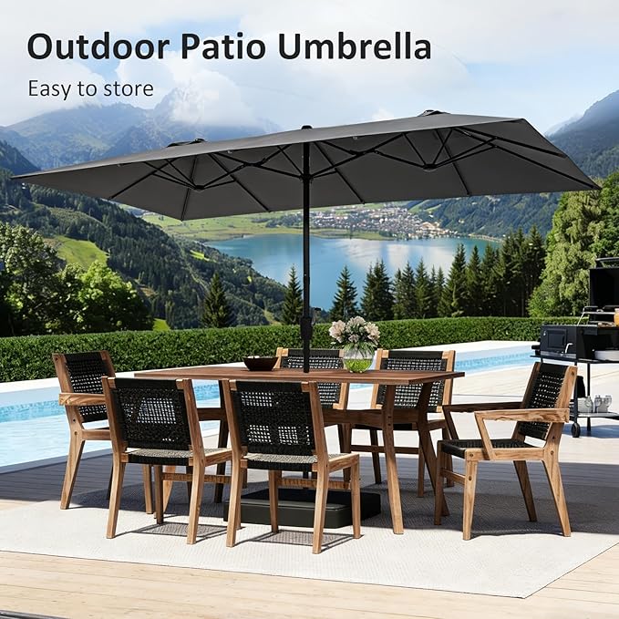 15×15ft Outdoor Patio Umbrella, Double Sided Market Rectangle Umbrella with Crank Handle, Large Sun Shade for Outside Deck, Backyard, Garden