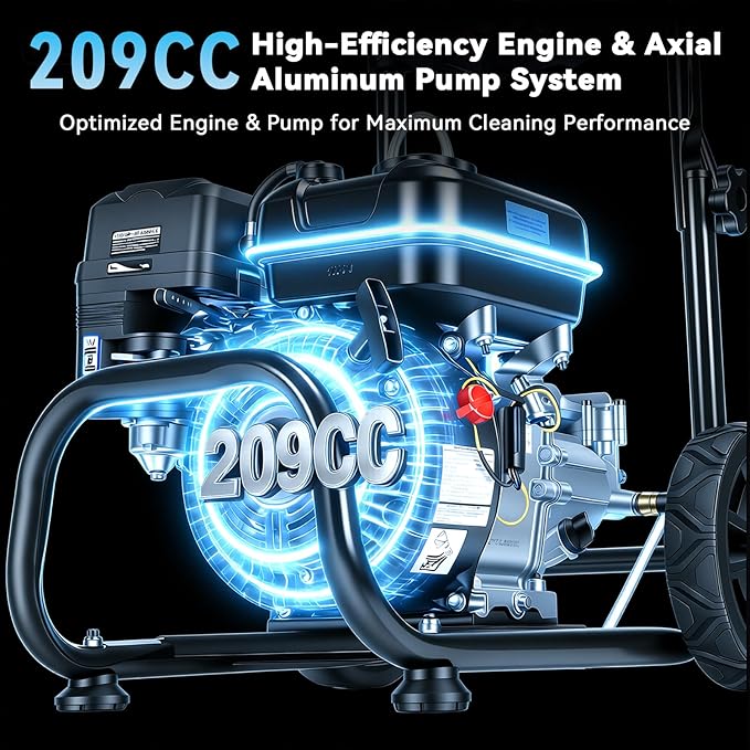 Gas Pressure Washer, 3500PSI / 209CC / 2.3GPM / 7HP 4-Stroke Portable Power Washer Gas with 4 Quick Connect Nozzles, 25FT Hose, Soap Tank, Pressure Washer Gas Powered for Car Driveway Deck Paint Prep