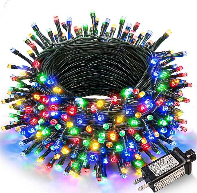 Multicolor Christmas Lights Outdoor, 66FT 200 LED Christmas Tree Lights | Waterproof 8 Modes Plug in Connectable String Lights for Outside Indoor Classroom Patio Yard Party Wedding Decorations