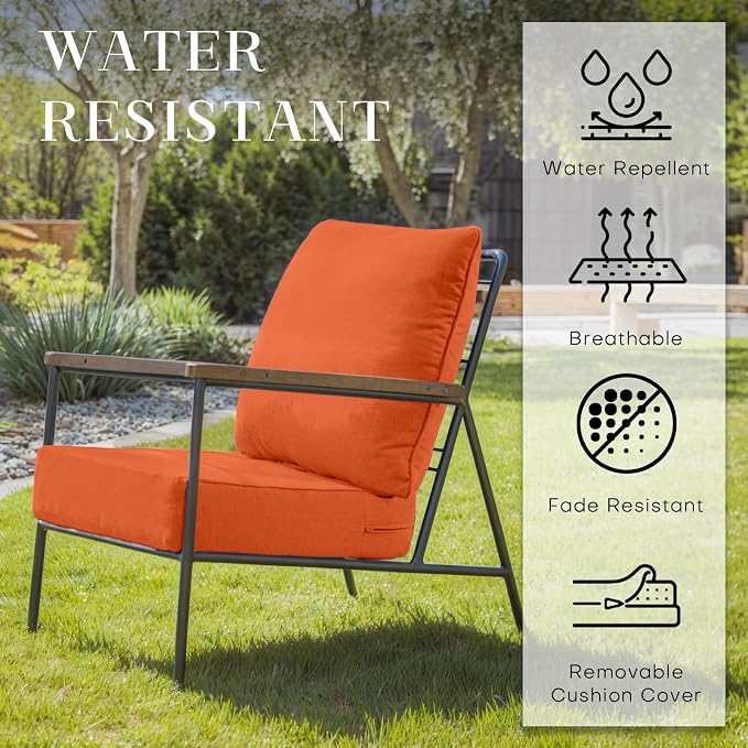 Luxury 24*24*6in Outdoor Patio Cushions, 6 Pieces Orange Outdoor Cushion | 6in Outdoor Patio Cushions, Water-Resistant, Reversible, Removable Cover, for Patio Chairs Sofa Couch Loveseat