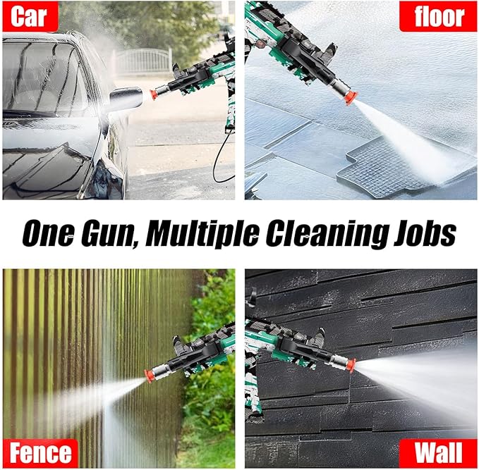 MP5S Pressure Washer Gun with Swivel - 3000 PSI High Pressure Spray Gun with 3/8" Quick Connect Plug Inlet, Foam Cannon Compatible Power Washer Handle for Car, Home & Outdoor Cleaning (Cyan)