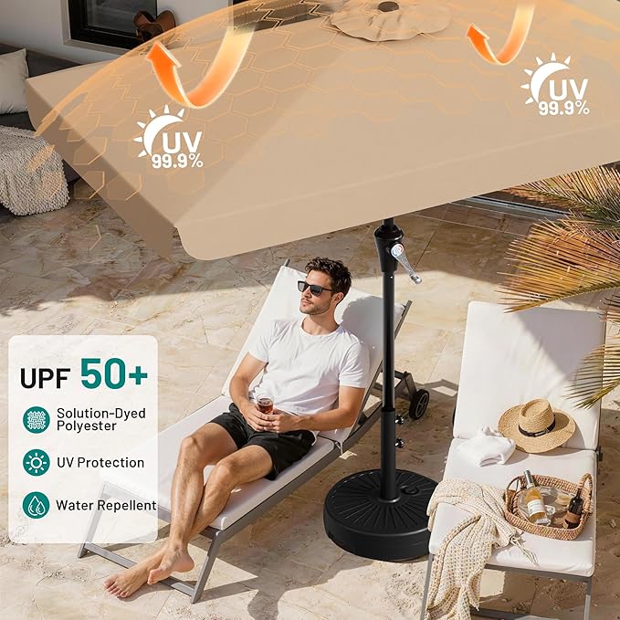 AreShark 6.5 x 10 FT Rectangular Valance Patio Umbrella, Outdoor Umbrella with Tilt and Crank, Market Table Umbrellas W/ 6 Ribs UV Protection for Garden, Deck, Backyard and Pool, Beige
