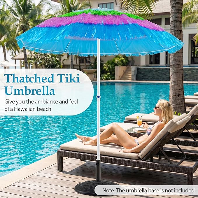 HAPPYGRILL 6 FT Tiki Thatched Umbrella, Hawaiian Tropical Palapa Style Patio Beach Umbrella w/Tilt, Portable Carrying Bag, PP Thatch Grass Pool Parasol for Garden Pool Yard Outdoor