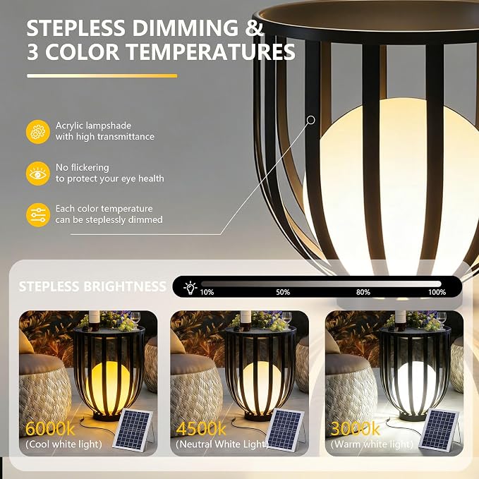 Outdoor Solar Side Table, Built-in LED Ball Light,Remote Control and Portable Solar Panels,Suitable for Outdoor Spaces Such as courtyards and Gardens