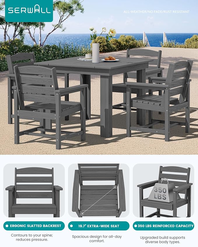 SERWALL HDPE Outdoor Square Dining Set for 4 | with Armchair Seat