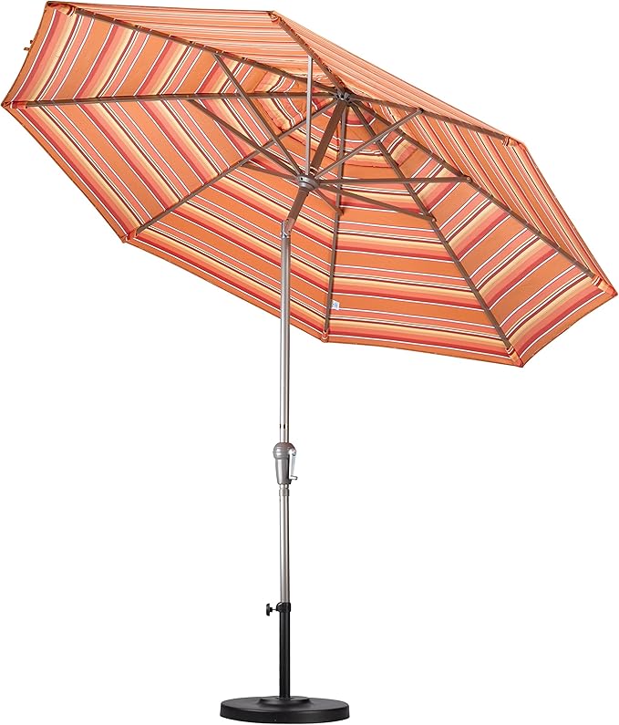 California Umbrella 9' Round Aluminum Market Umbrella, Crank Lift, Auto Tilt, Bronze Pole, Sunbrella Spectrum Cilantro