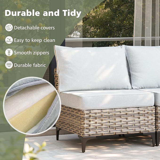 CAODOC Outdoor Sectional Patio Furniture Set,8 Pieces Wicker Conversation Sets L Shaped Couch,Out Door Sofa Outside Furniture with Swivel Chairs,Gray