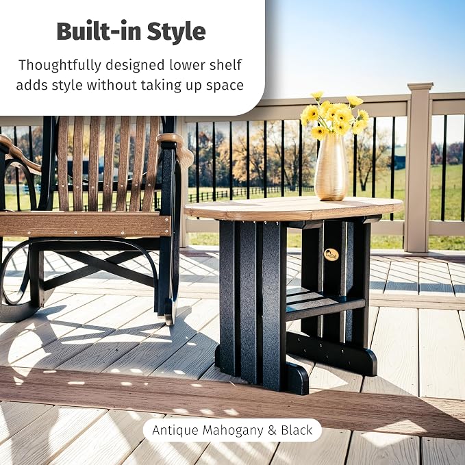 LuxCraft Poly Small Table Stand, Outdoor Side Tables for Patio, Weatherproof Patio End Table for Outside, Eco Friendly and UV Resistant HDPE - Amish Made in USA (Weatherwood & Chestnut Brown)