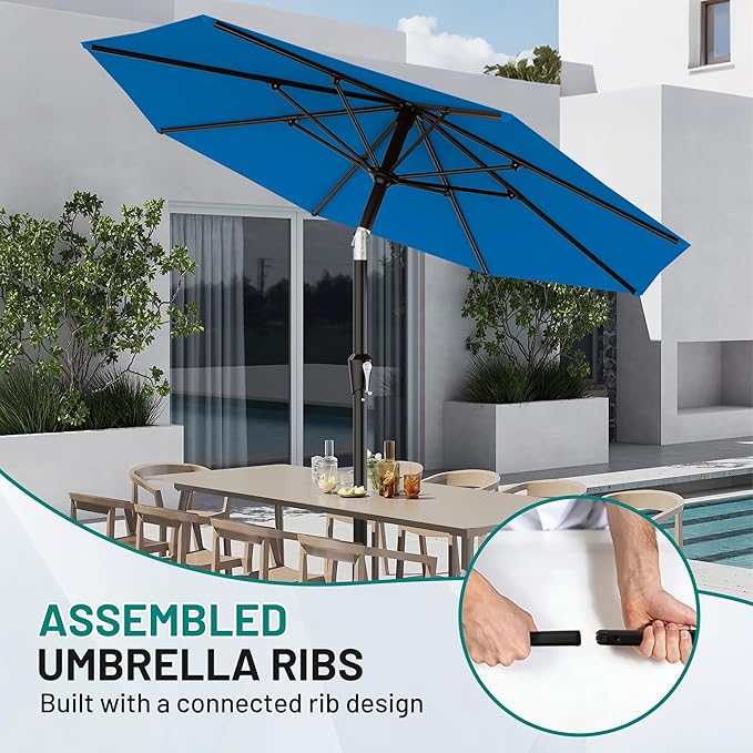 AreShark 10 FT Outdoor Patio Umbrella, Patio Table Umbrella with Push Button Tilt and Crank, Outdoor Patio Umbrellas with 8 Fiberglass Ribs, Patio Umbrellas for Market, Garden, Pool (Royal Blue)