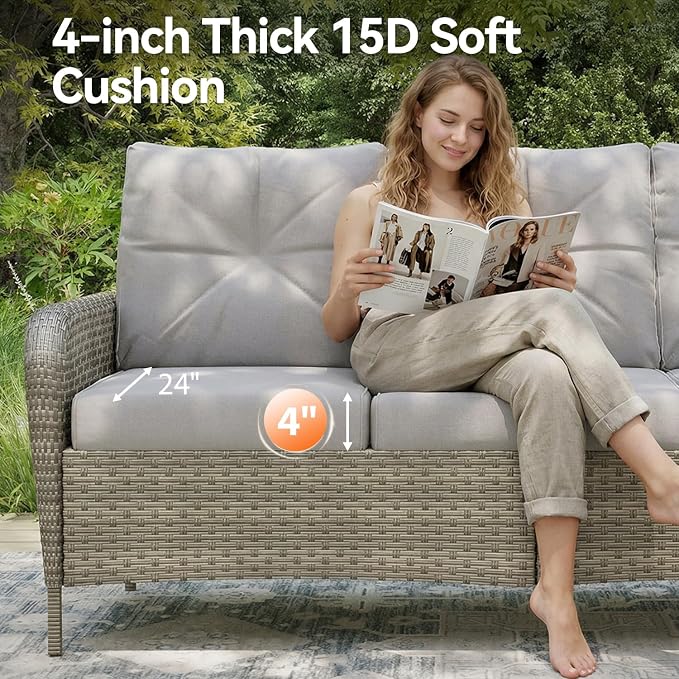 Aoxun Luxury 7-Piece Patio Furniture Set, 360° Swivel Chairs, Wicker Rattan Sofa with Thick Cushion, Outdoor Conversation Set for Backyard, Poolside & Garden, Beige/Gray