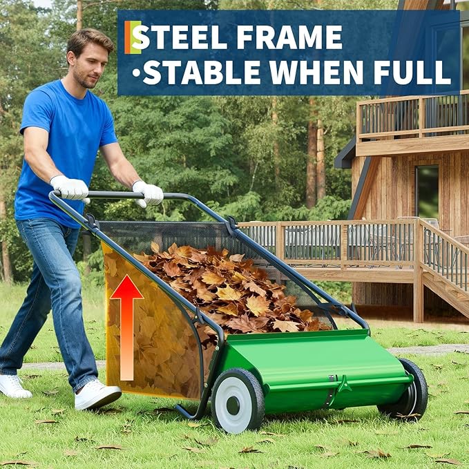 21in & 26in Heavy-Duty Push Lawn Sweeper - 4 Spinning Brushes, 3.5/7Cu. ft. Capacity, Adjustable Height for Grass, Leaves & Debris on All Terrains