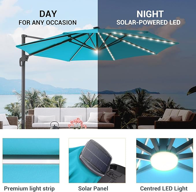FLAME&SHADE 11 ft Cantilever Offset Patio Umbrella, Large Heavy Duty Outdoor Patio Umbrella Aluminum 360° Rotation Round Outdoor Umbrella for Deck,Pool,Backyard