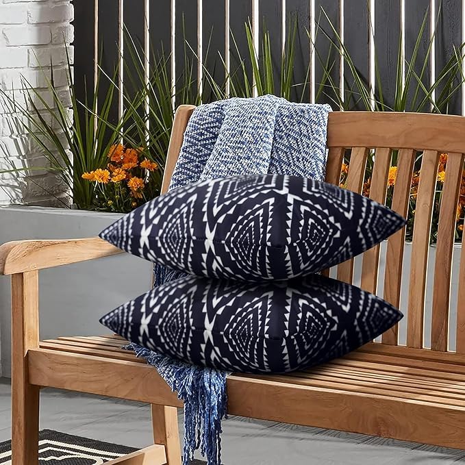 Merrycolor Pack of 2 Outdoor Waterproof Throw Pillow Covers Navy Blue Decorative Square Pillows Cushion Case Outdoor Pillows for Patio Furniture Garden Balcony Couch 18x18 Inch