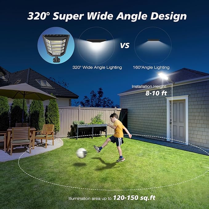 OKPRO Solar Lights Outdoor Waterproof, 320° Wide Angle Solar Street Light, 6500K Solar Flood Lights Outdoor Motion Sensor with Remote, Solar Security Lights for Yard 4-Pack