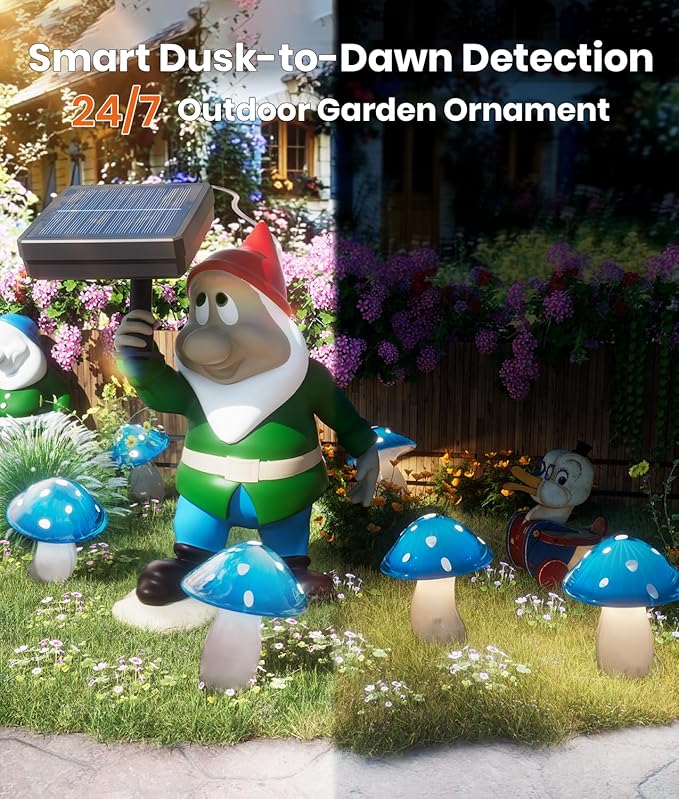 Solar Mushroom Lights Outdoor 9 Pack, Garden Outdoor Decor, 8 Lighting Modes, IP65 Waterproof, Crystal-Clear Fairy Decoration for Pathway/Yard/Flower Bed/Patio/Landscape/Backyard/Dwarf, String 30 FT