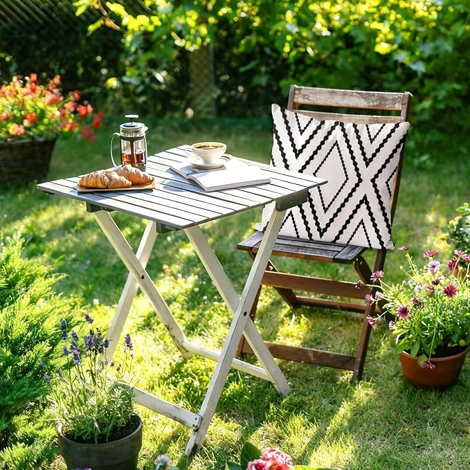 M METERXITY 2Pcs Boho Pillow Cover 20x20 Linen White Black Stripe | Water Resistant Boho Geometric Slipcover, for Patio, Balcony, Garden, Decor Pillow Case
