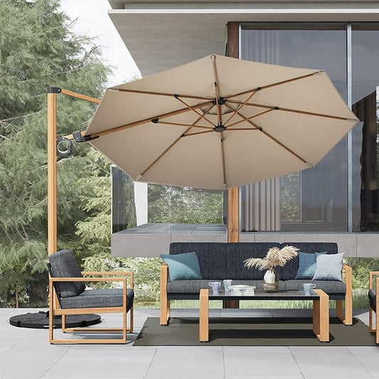 Grand patio Outdoor 4-Piece Modern Aluminum Patio Furniture Sets 5 Person Conversation Set, Faux Wood Grain Finish Frame Sofa with Removable Olefin Thick Cushions and Coffee Table (Grey+Umbrella)