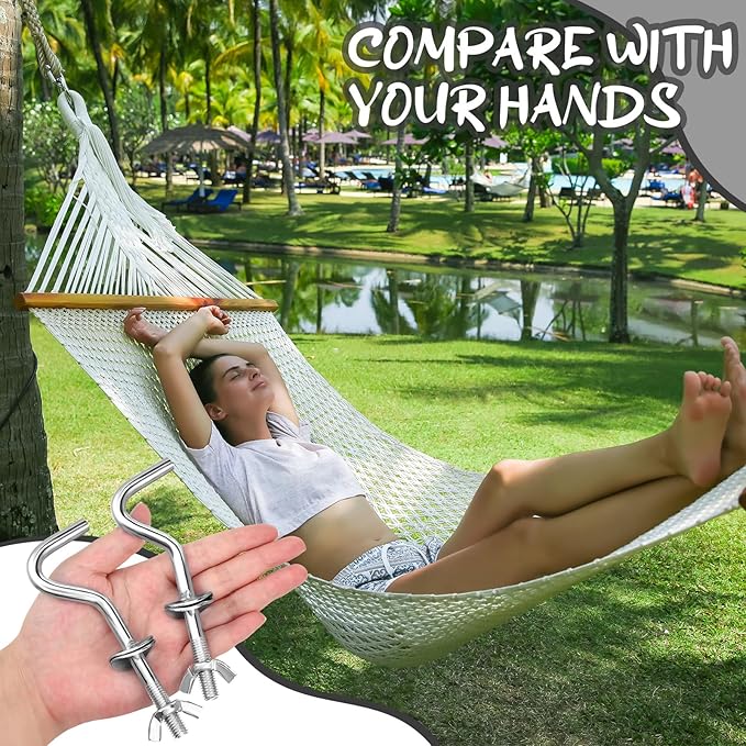 Gisafai 4 Packs Hammock Hooks Zinc Heavy Duty Replacement Hooks 3/8 Inch Portable Hammock Fit Column Diameters of 1-1/4 to 2 Inches Stand Accessories(Silver)