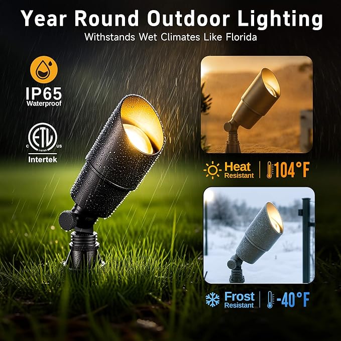 Gardenreet LED Spot Light Outdoor - Die-Cast Brass 12V Uplighting Waterproof, Low Voltage Landscape Lights Metal, Bronze for Fence Fountain Without MR16 Bulbs (12 Pack)