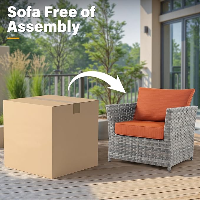 Fully Assembled & Spacious 9-Pc Outdoor Sofa Set, Patio Rattan Conversation Group with Rocking Chair and Tea Table