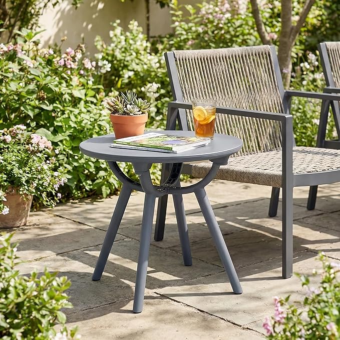 Tangkula Outdoor Side Table, 20" Round Patio Bistro Table, Outside Accent Coffee Table for Poolside, Balcony, Garden, Porch, Lawn (2 Pack,Gray)